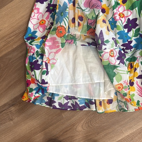 J. Crew White Vibrant Floral Garden Print Puff Sleeve Button Front Dress Size 2 - Picture 10 of 12